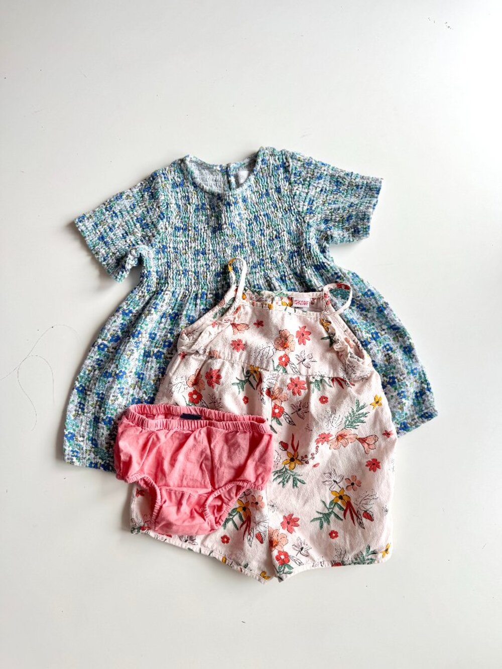 Lot of 2 Baby Girl ZARA Blue Floral Dress & Pink Floral One Piece, Size 18-24M